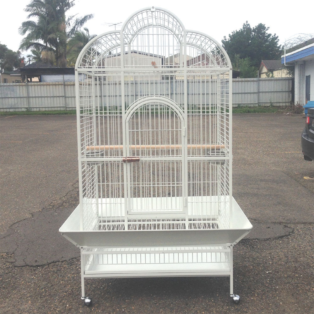 XLarge Parrot Aviary Bird Cage Perch Roof Budgie On Wheels 183cm White