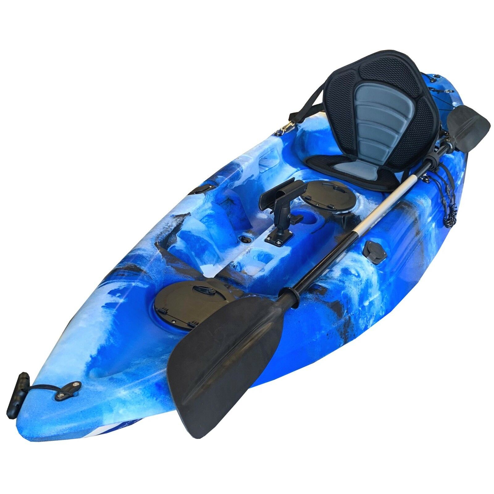 2.9M Fishing Kayak Single Sit-on 5 Rod Holders Seat Paddle Blue