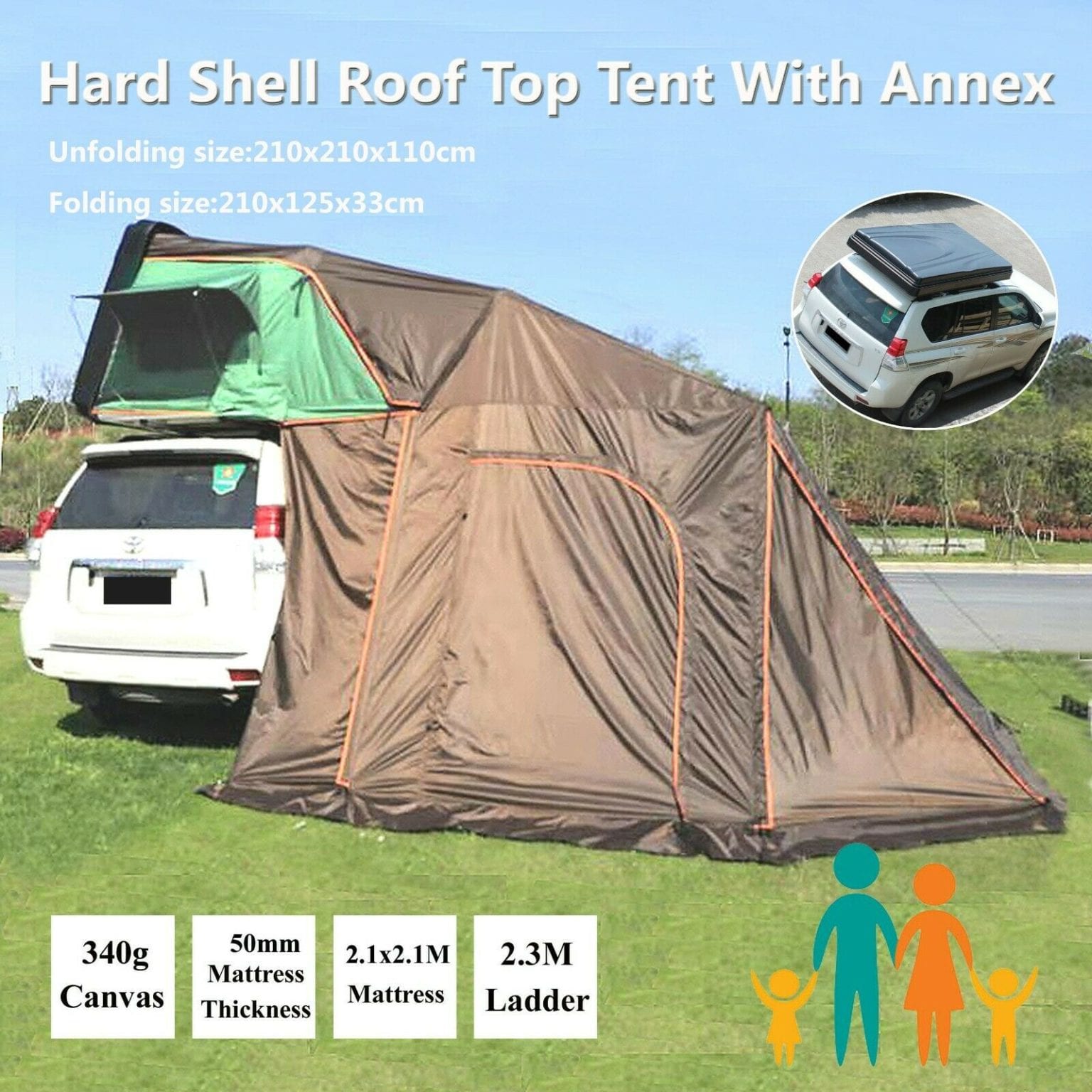 Hard Black Shell Aerodynamic Foldable Roof Top Tent Camping Rooftop 2 ...