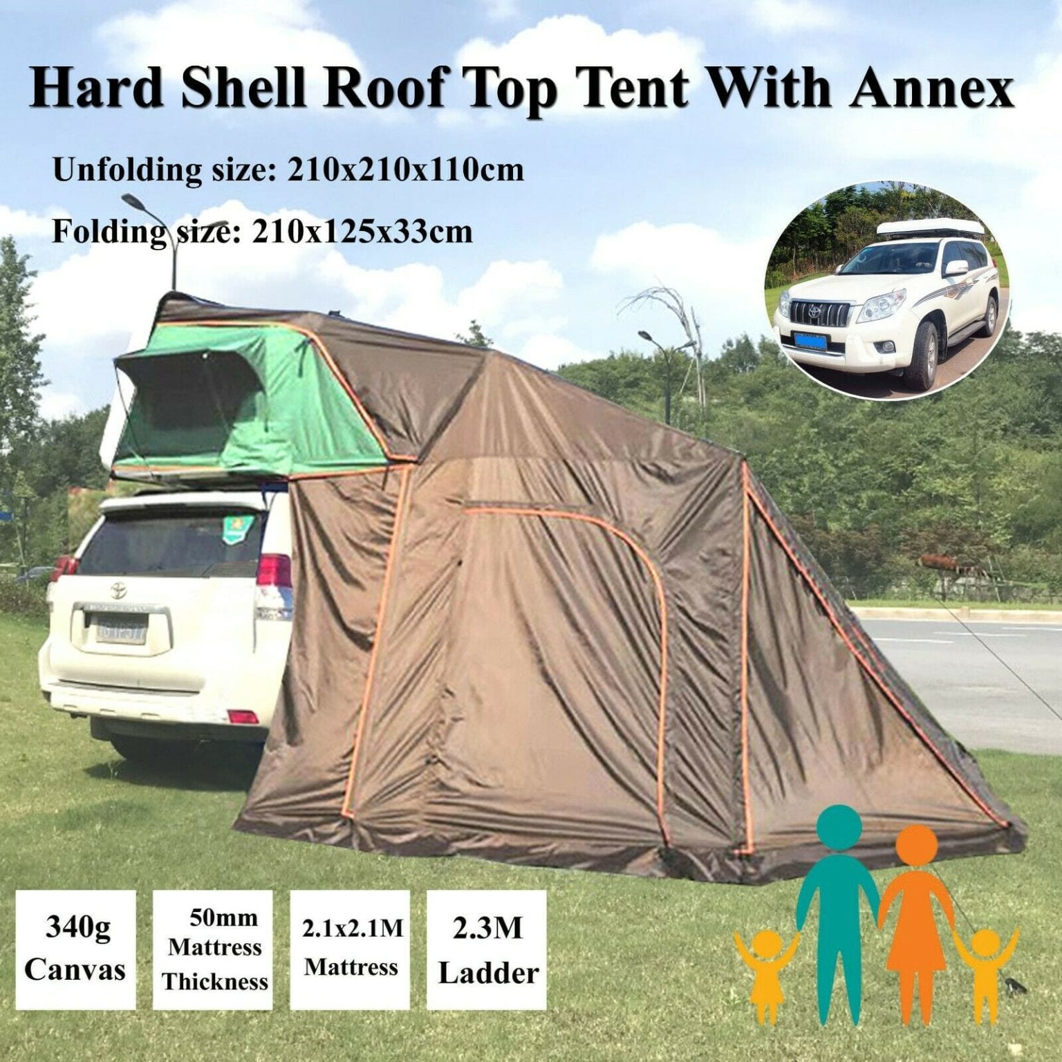 Hard Black Shell Aerodynamic Foldable Roof Top Tent Camping Rooftop 2 ...