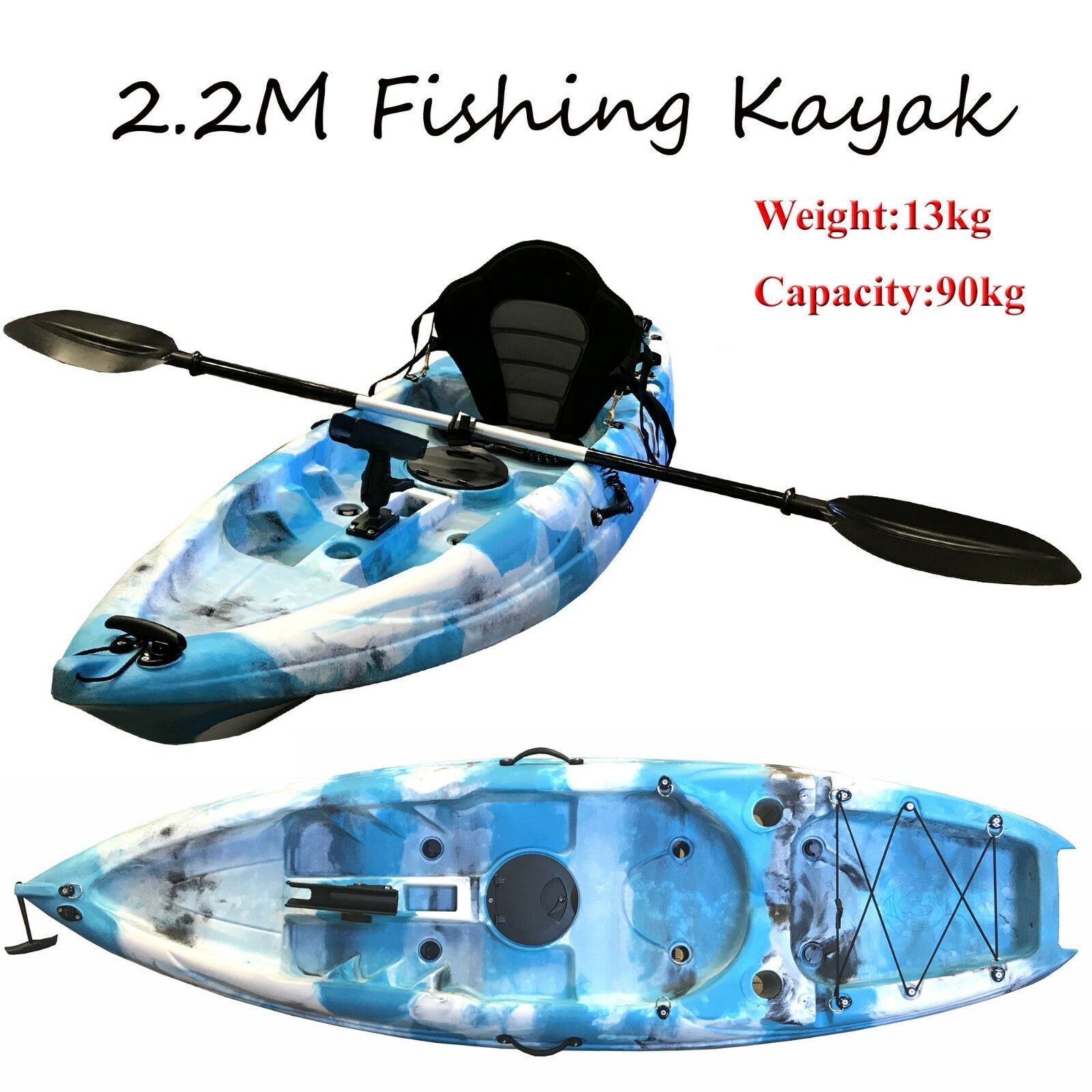 2.2M Kids Teens Junior Fishing Kayak Single Rod Holder Seat Paddle Aqua  Blue