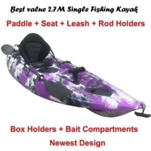 2.7M Fishing Kayak Single Sit-on Canoe 5 Rod Holders Seat Paddle