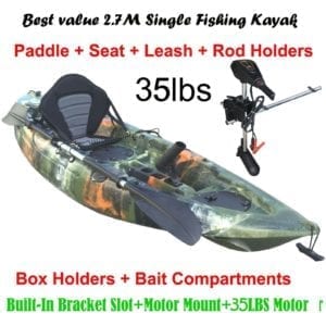 2.7M Fishing Kayak 5 Rod Holders Seat Paddle 35lbs Motor Bracket Beige Camo