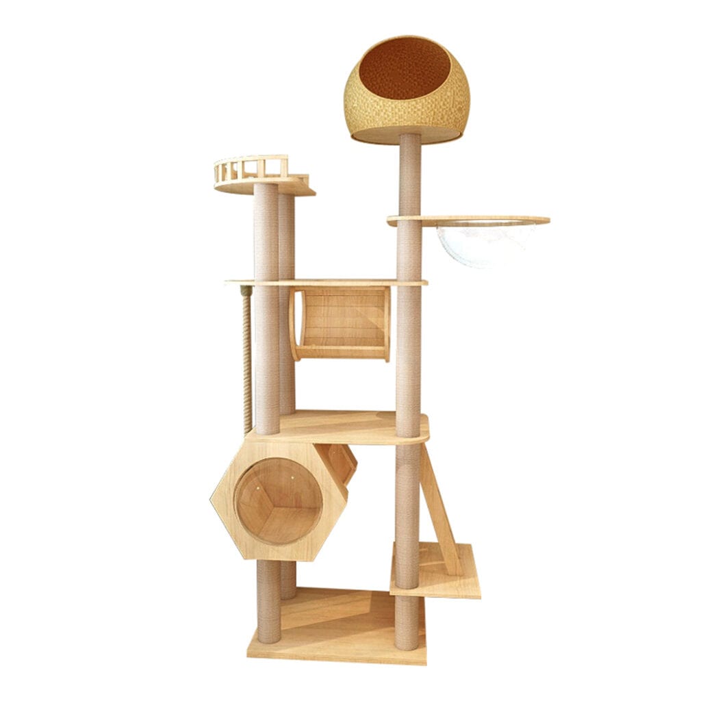 233cm Wooden Cat Tree Pinewood Solid Wood Cat Scratching Post Condo ...